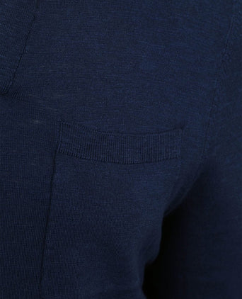 Longsleeve knitted poloshirt riva pocket donkerblauw