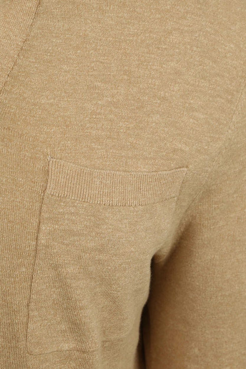 Longsleeve knitted poloshirt riva pocket sand