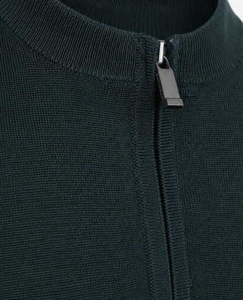 Crew zip merino donkergroen