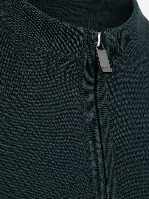 Crew zip merino donkergroen