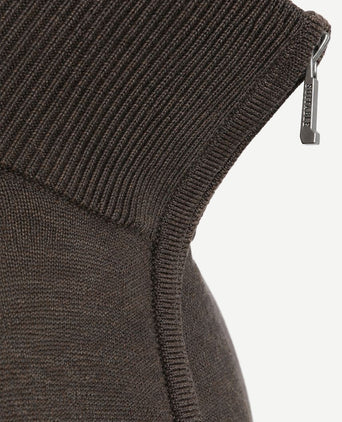 Merino halve rits trui bruin