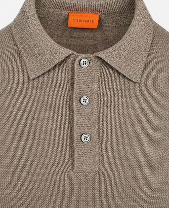 Button longue melange poloshirt beige