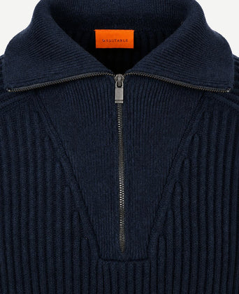 halve rits trui sailor wool blend donkerblauw