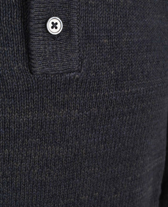Button longue melange poloshirt donkerblauw