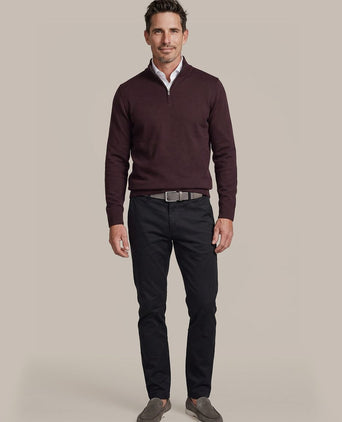 Merino halve rits trui bordeaux