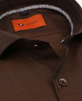Suitable twill overhemd bruin | Slim-fit