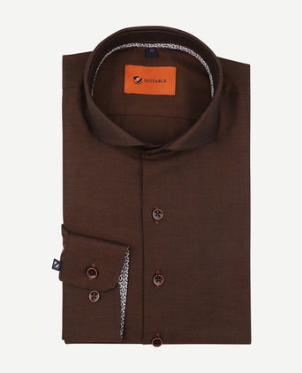 Suitable twill overhemd bruin | Slim-fit