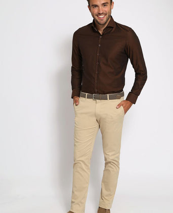Suitable twill overhemd bruin | Slim-fit