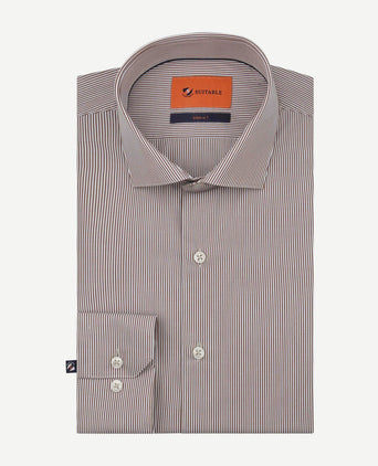Suitable twill overhemd extra lange mouw streep bruin | Slim-fit