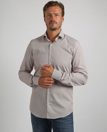 Suitable twill overhemd extra lange mouw streep bruin | Slim-fit