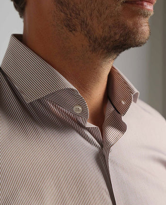 Suitable twill overhemd extra lange mouw streep bruin | Slim-fit