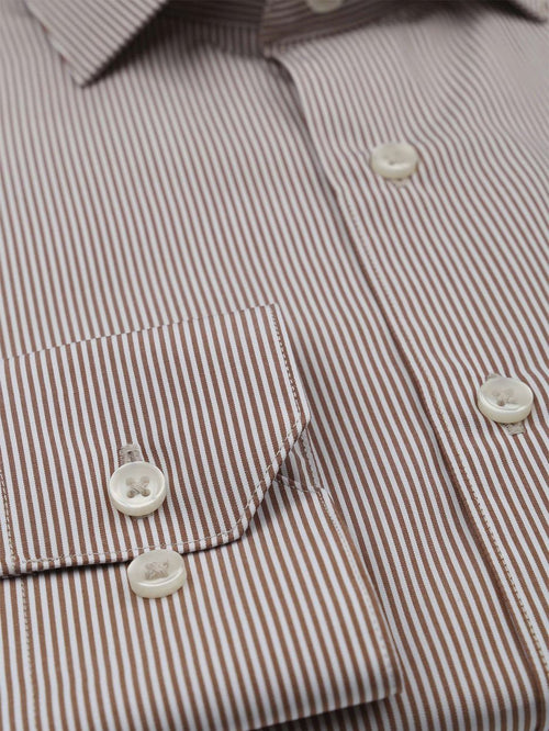 Suitable twill overhemd extra lange mouw streep bruin | Slim-fit
