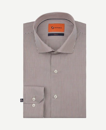Twill overhemd extra lange mouw streep bruin