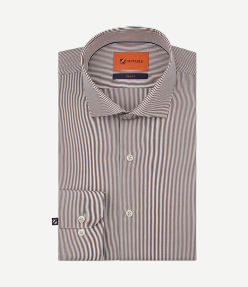 Twill overhemd extra lange mouw streep bruin