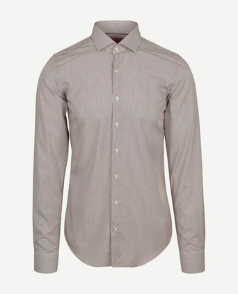 Suitable twill overhemd extra lange mouw streep bruin | Slim-fit