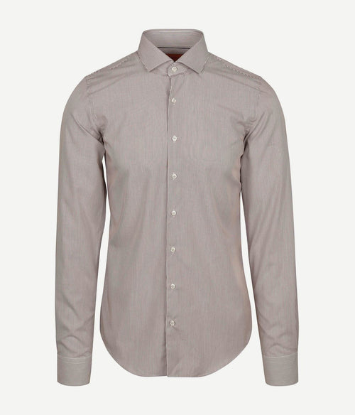 Suitable twill overhemd extra lange mouw streep bruin | Slim-fit