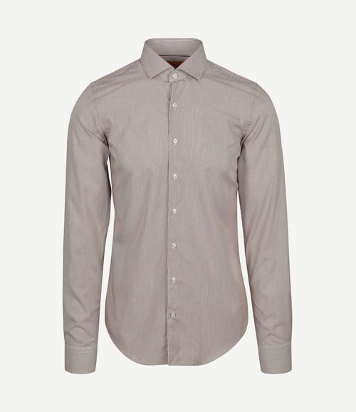 Twill overhemd extra lange mouw streep bruin
