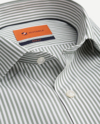 Twill overhemd extra lange mouw streep groen