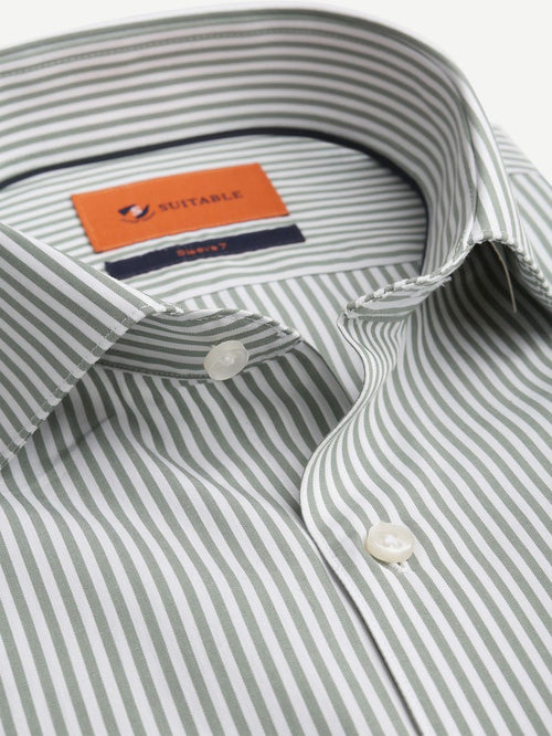 Twill overhemd extra lange mouw streep groen