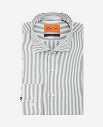 Twill overhemd extra lange mouw streep groen