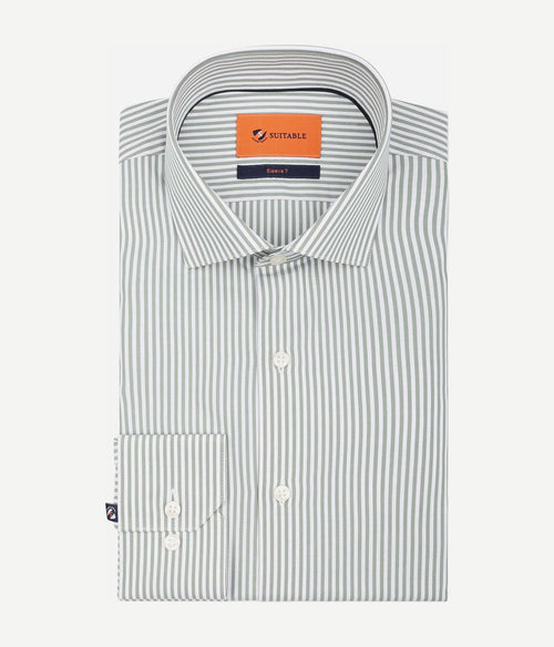 Twill overhemd extra lange mouw streep groen