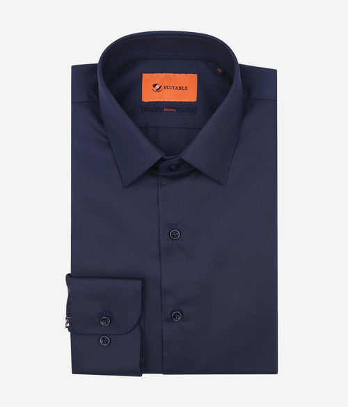 Suitable twill overhemd donkerblauw