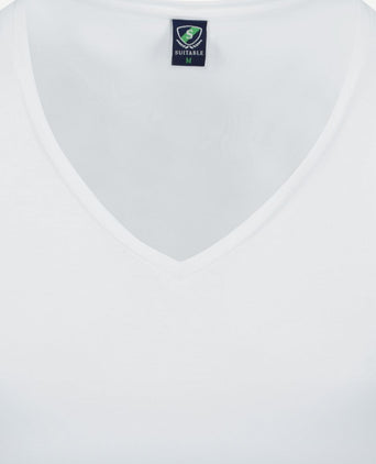 Suitable vibamboru t-shirt diepe v-hals wit (2-pack) | Slim-fit