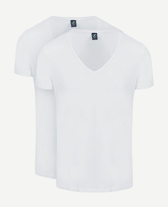 Suitable vibamboru t-shirt diepe v-hals wit (2-pack) | Slim-fit