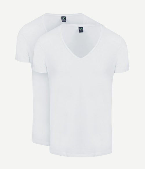 Suitable vibamboru t-shirt diepe v-hals wit (2-pack) | Slim-fit