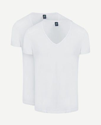 Vibamboru t-shirt diepe v-hals wit (2-pack)