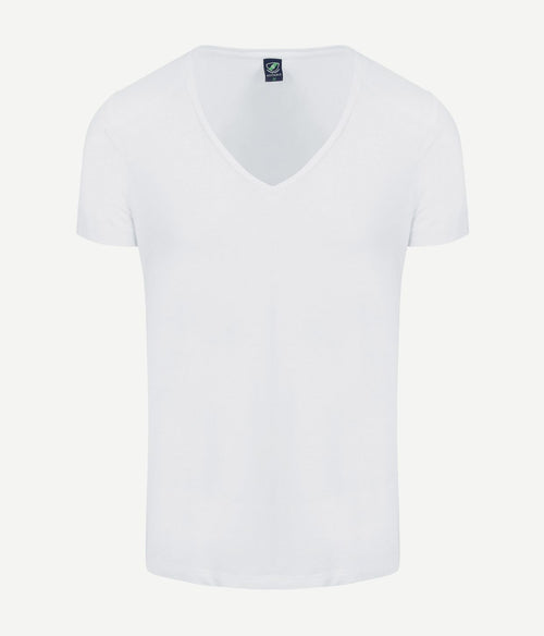 Suitable vibamboru t-shirt diepe v-hals wit (2-pack) | Slim-fit