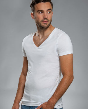 Suitable vibamboru t-shirt diepe v-hals wit (2-pack) | Slim-fit