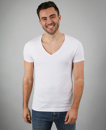 Suitable vibamboru t-shirt diepe v-hals wit (2-pack) | Slim-fit