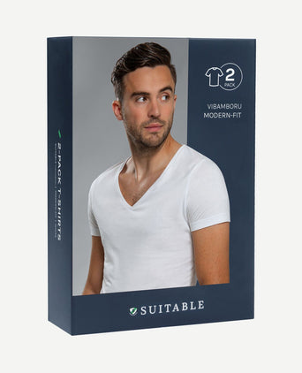 Vibamboru t-shirt diepe v-hals wit (2-pack)
