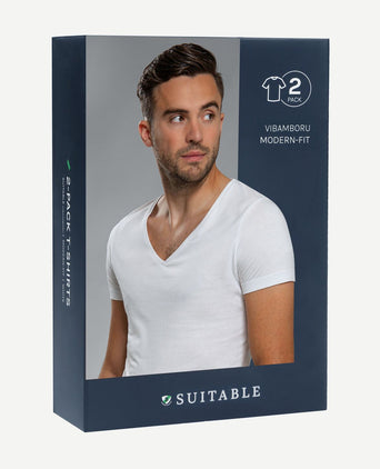 Suitable vibamboru t-shirt diepe v-hals wit (2-pack) | Slim-fit