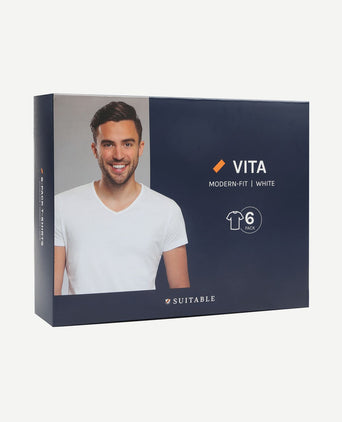Vita t-shirt v-hals wit (6-pack)