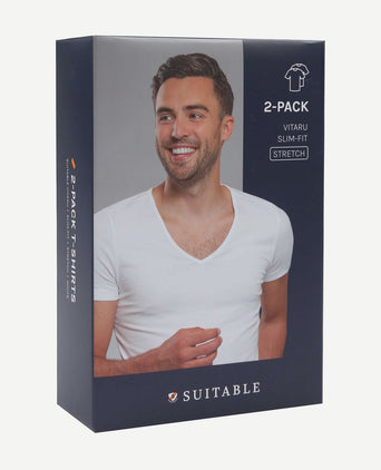 Suitable Vitaru t-shirt diepe v-hals wit (2-pack) | Slim-fit