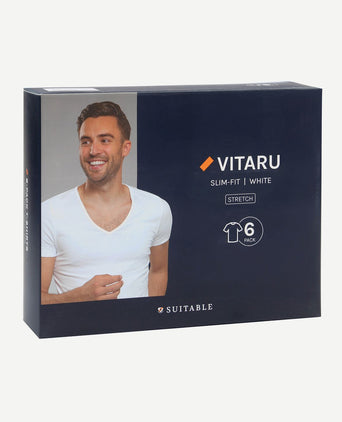 Suitable Vitaru t-shirt diepe v-hals wit (6-pack) | Slim-fit