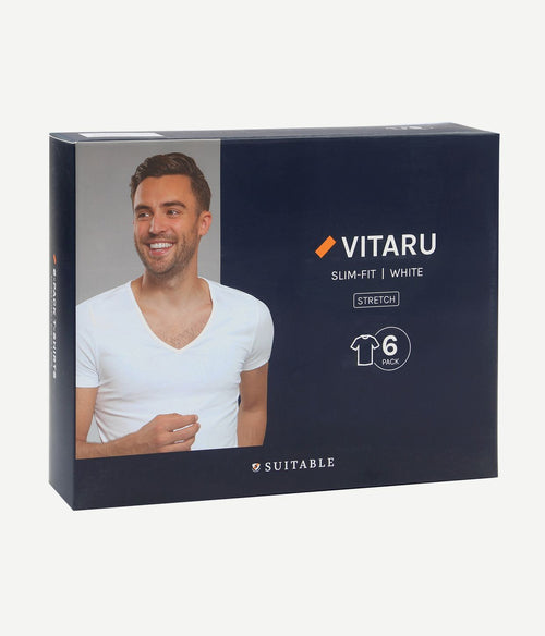 Suitable Vitaru t-shirt diepe v-hals wit (6-pack) | Slim-fit