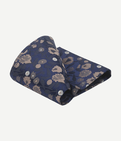 Zijde pochet bloem donkerblauw
