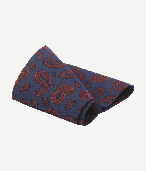 Suitable zijde pochet paisley donkerblauw