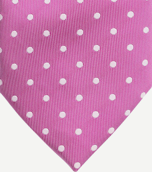 Suitable zijde stropdas stippen magenta
