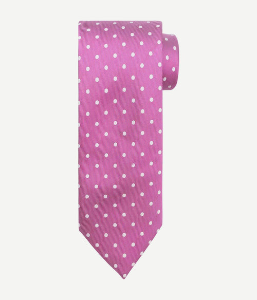 Suitable zijde stropdas stippen magenta
