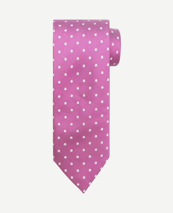 Zijde stropdas stippen magenta