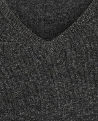 Dames pullover v-hals merinowol antraciet