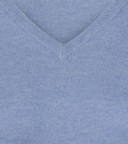 Dames pullover v-hals merinowol mid blauw