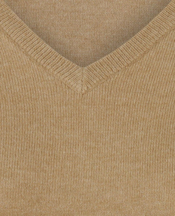Dames pullover v-hals merinowol camel