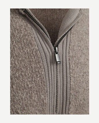 Suitable deep zip pullover boiled wool taupe