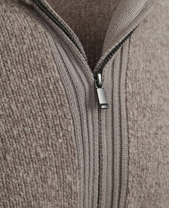 Deep zip pullover boiled wool taupe