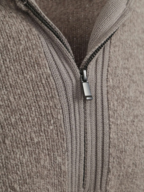 Deep zip pullover boiled wool taupe